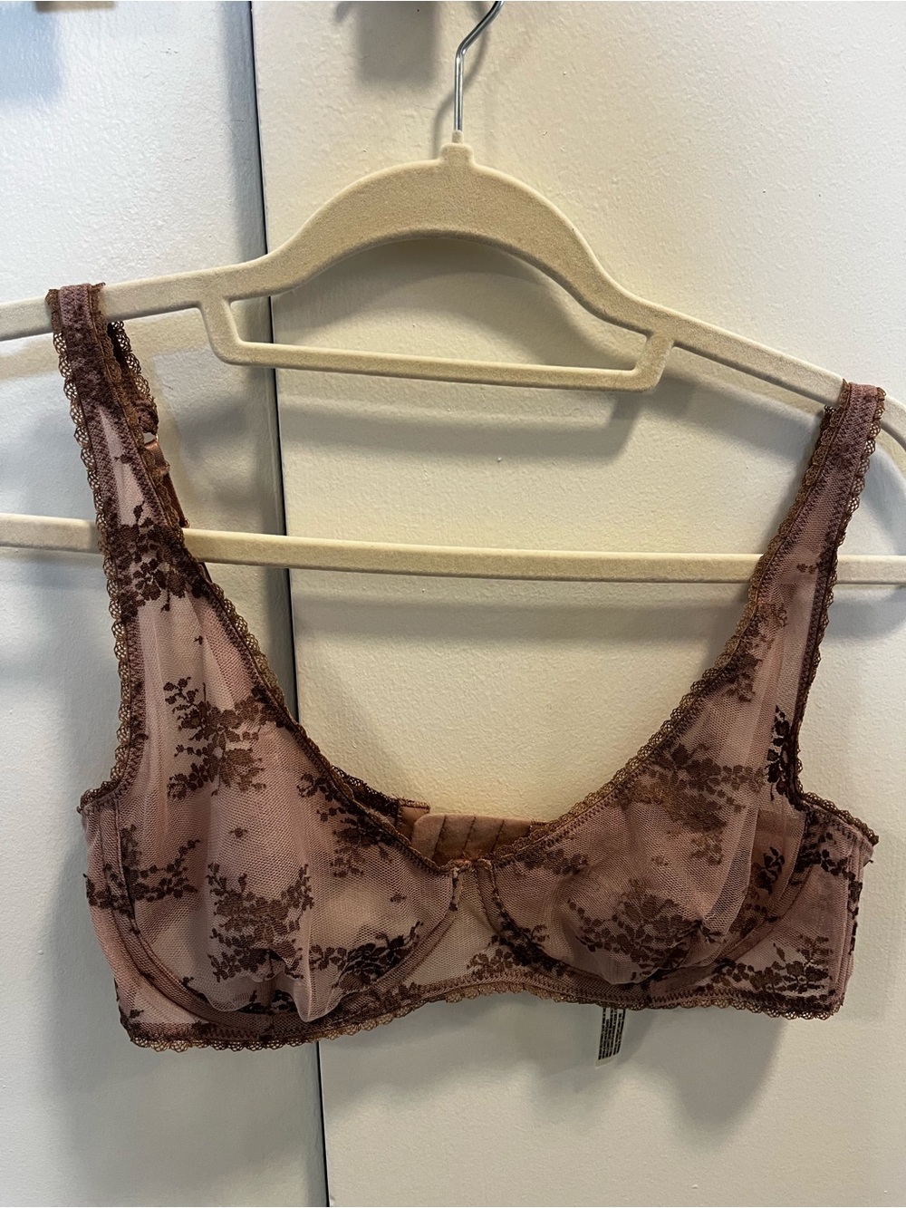 Free People Sheer Lace Underwire Bra in Mauve Brown